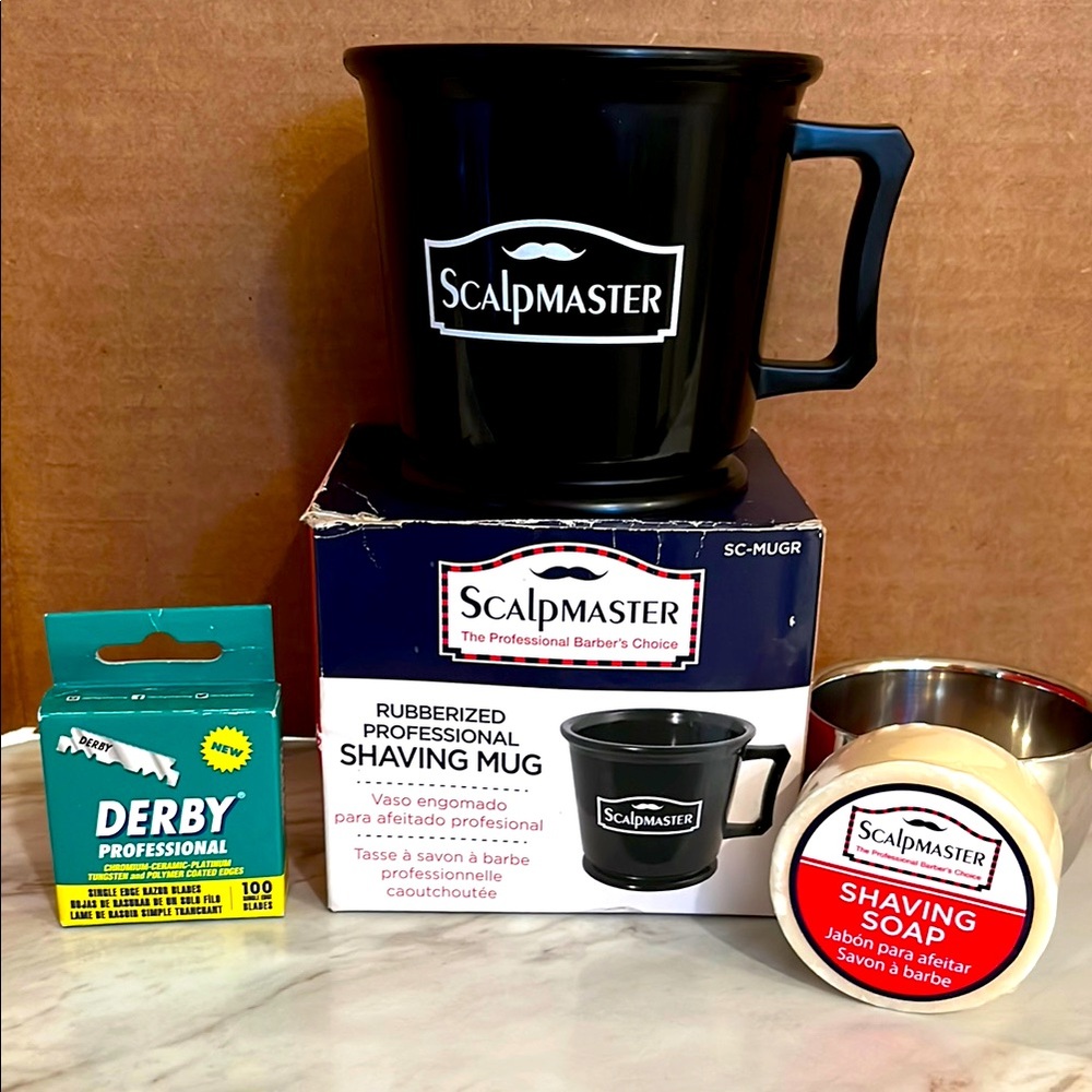 Professional Rubberized Scalpmaster Shaving Mug & Accessories